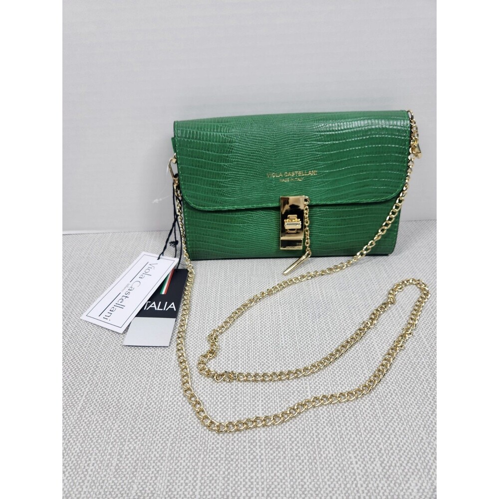 Viola Castellani Emerald Green Crossbody Embossed Leather Bag Evening Handbag